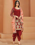 Traditional Function Wear Suit Collection Maroon Art Silk Patiyala Straight Close-up View