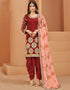 Traditional Function Wear Suit Collection Maroon Art Silk Patiyala Straight Front View