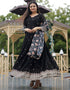 Designer Party Wear Heavy Readymade Gown With Dupatta Collection Black Faux Blooming Georgette Gown Close-up View