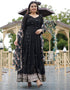 Designer Party Wear Heavy Readymade Gown With Dupatta Collection Black Faux Blooming Georgette Gown Front View