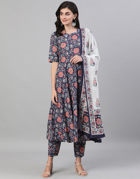 Traditional Function Wear Pure Cotton Readymade Suit Collection Blue Pure Cotton Pant Straight Front View