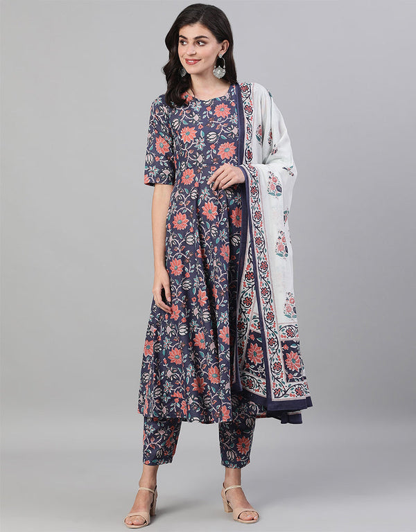 Traditional Function Wear Pure Cotton Readymade Suit Collection Blue Pure Cotton Pant Straight Front View