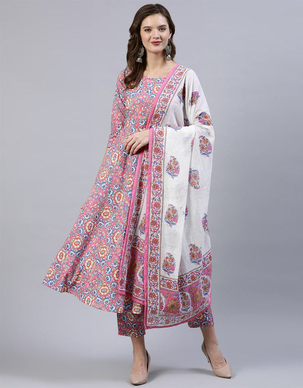 Traditional Function Wear Pure Cotton Readymade Suit Collection Pink Pure Cotton Pant Straight Front View