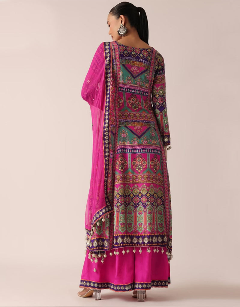 Rani Pink Heavy Embroidered Designer Palazzo Dress