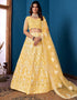 Traditional Function Wear Net Lehenga Choli Yellow Net Lehenga Choli Front View