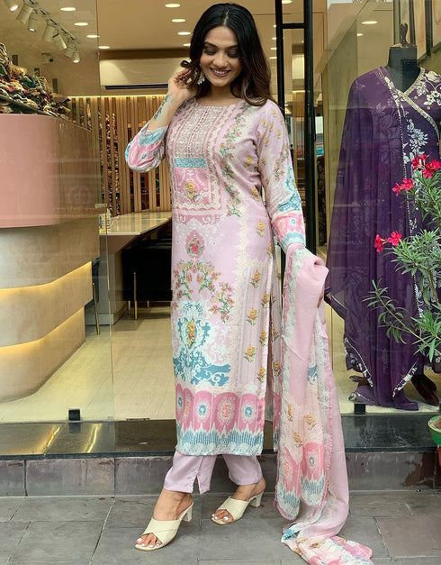Traditional Function Wear Readymade Suit Collection Pink Maslin Pant Straight Close-up View