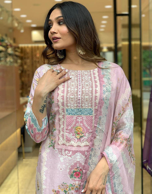Traditional Function Wear Readymade Suit Collection Pink Maslin Pant Straight Back View