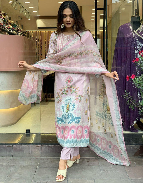 Traditional Function Wear Readymade Suit Collection Pink Maslin Pant Straight Front View