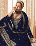 Traditional Function Wear Heavy Georgette Suit Collection Navy Bule Georgette Lehenga Suit Back View
