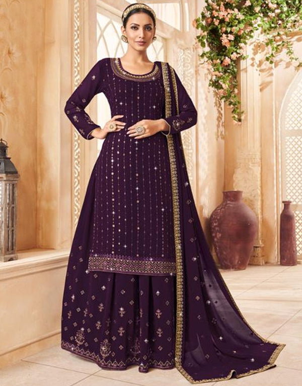 Traditional Function Wear Heavy Georgette Suit Collection Purple Georgette Lehenga Suit Front View