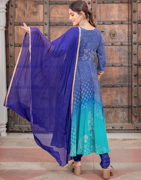 Traditional Function Wear Readymade Anarkali Suit Collection Navy Blue Heavy Muslin Pant Anarkali Back View
