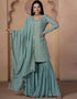 Traditional Function Wear Readymade Suit Collection Mint Faux Georgette Sarara Suit Front View