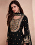 Traditional Function Wear Heavy Dolla Silk Readymade Suit Collection Black Dolla Silk Palazzo Suit Close-up View