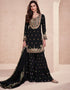 Traditional Function Wear Heavy Dolla Silk Readymade Suit Collection Black Dolla Silk Palazzo Suit Front View