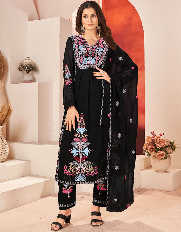 Traditional Function Wear Heavy Faux Georgette Readymade Suit Collection Black Heavy Faux Georgette Pant Straight Front View