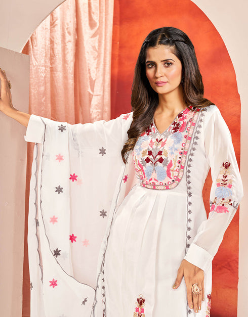 Traditional Function Wear Heavy Faux Georgette Readymade Suit Collection White Heavy Faux Georgette Pant Straight Close-up View