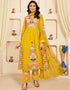 Traditional Function Wear Heavy Faux Georgette Readymade Suit Collection Yellow Heavy Faux Georgette Pant Straight Close-up View