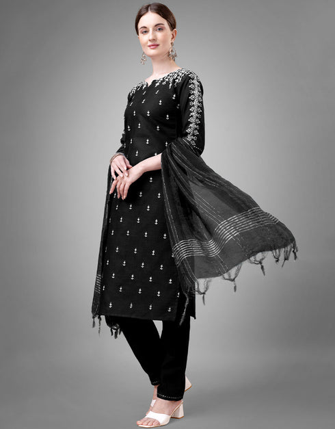 Traditional Function Wear Readymade Suit Collection Black Cotton Blend Pant Straight Close-up View
