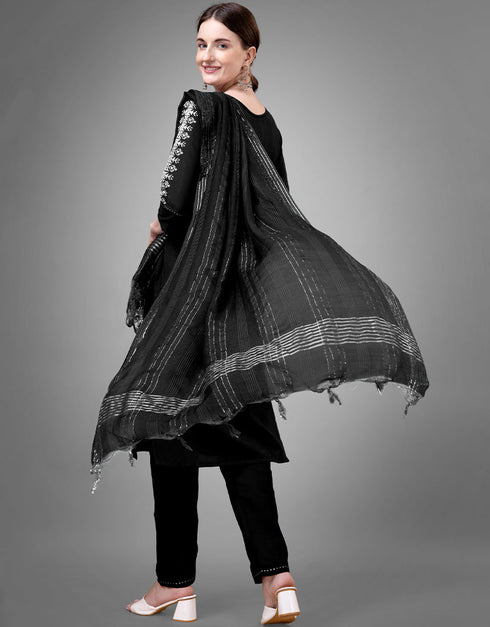 Traditional Function Wear Readymade Suit Collection Black Cotton Blend Pant Straight Back View