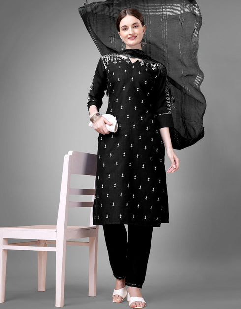 Traditional Function Wear Readymade Suit Collection Black Cotton Blend Pant Straight Front View