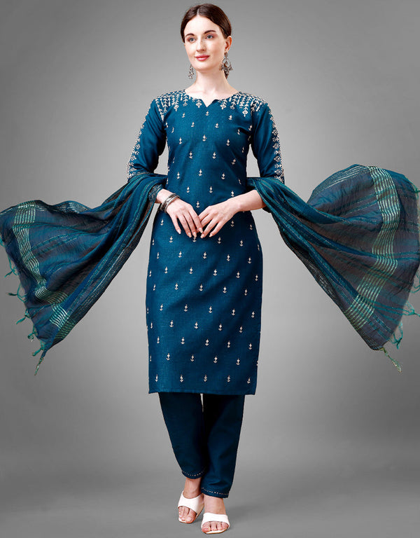 Traditional Function Wear Readymade Suit Collection Morpich Cotton Blend Pant Straight Front View