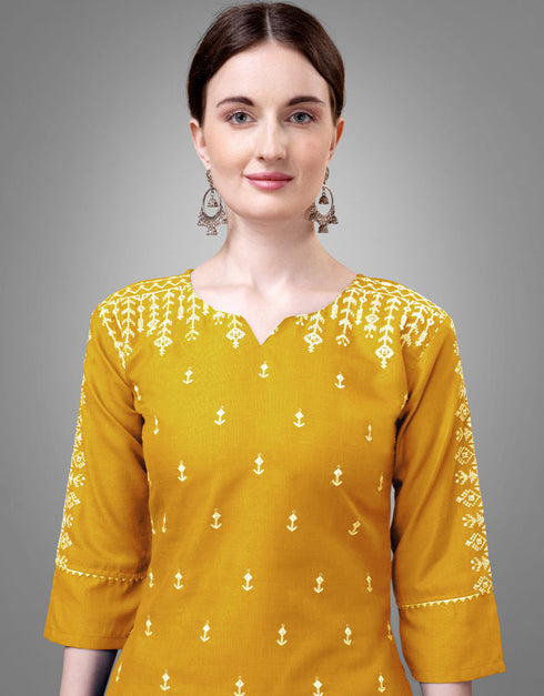 Traditional Function Wear Readymade Suit Collection Yellow Cotton Blend Pant Straight Side View
