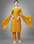 Traditional Function Wear Readymade Suit Collection Yellow Cotton Blend Pant Straight Front View