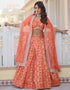 Designer Wedding Party Wear Heavy Lehenga Choli Collection Orange Pure Dyeable Viscose Jacquard Lehenga Choli Close-up View