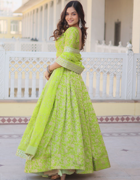 Designer Wedding Party Wear Heavy Lehenga Choli Collection Pista Pure Dyeable Viscose Jacquard Lehenga Choli Back View