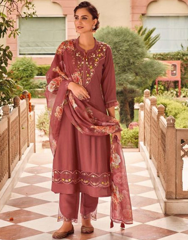 Traditional Function Wear Readymade Suit Collection Maroon Muslin Pant Straight Front View