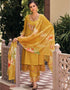 Traditional Function Wear Readymade Suit Collection Mustard Muslin Pant Straight Front View
