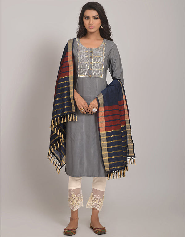 Traditional Function Wear Readymade Suit Collection Grey Viscose Rayon Blend Pant Straight Front View