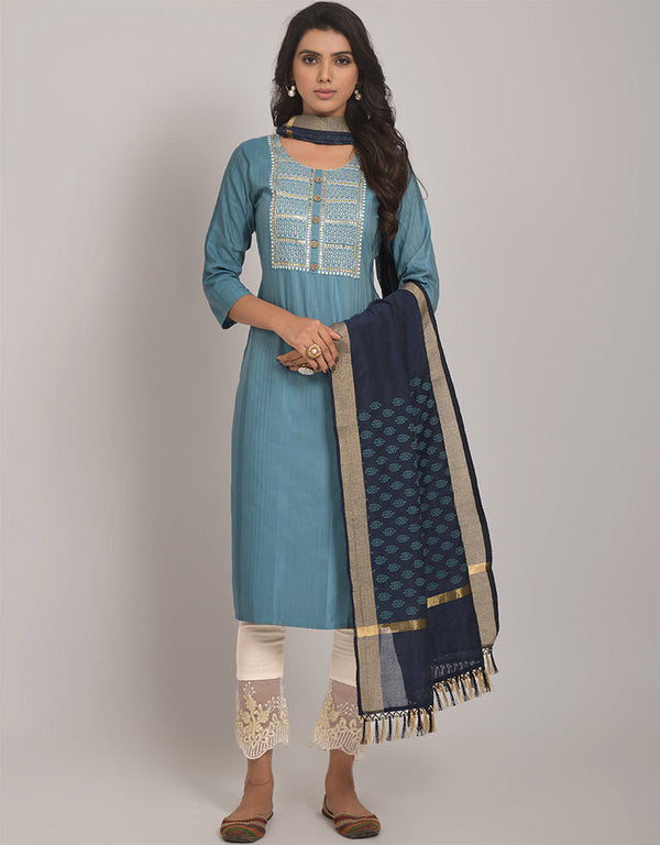 Traditional Function Wear Readymade Suit Collection Sky Viscose Rayon Blend Pant Straight Front View