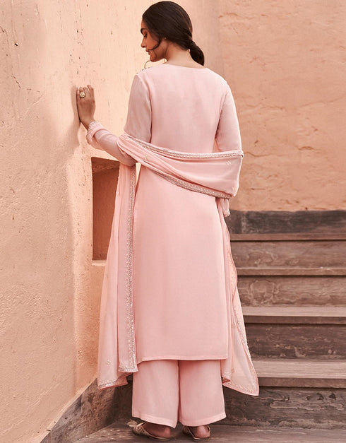 Traditional Function Wear Readymade Suit Collection Peach Viscose Palazzo Straight Close-up View