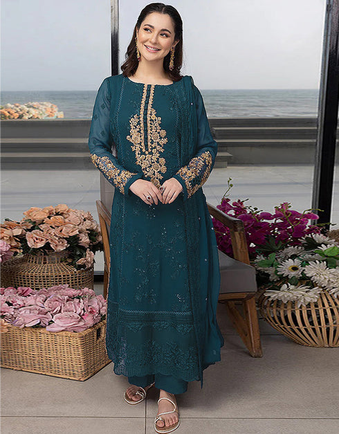 Designer Party Wear Georgette Salwar Suit Collection Rama Georgette Pant Straight Front View