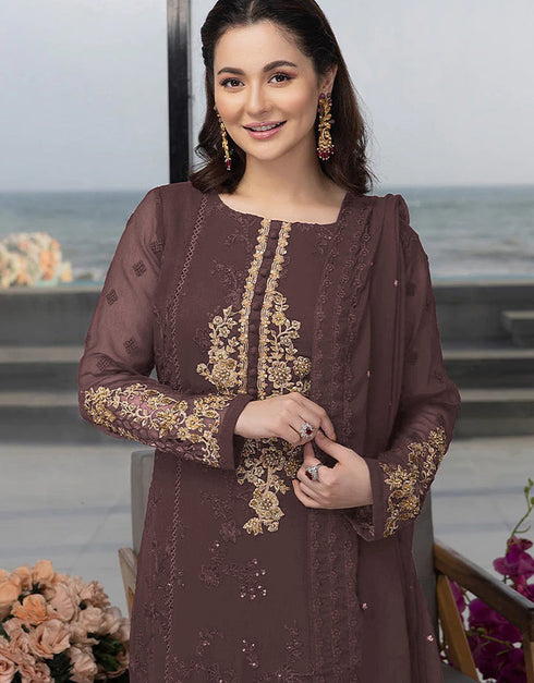 Designer Party Wear Georgette Salwar Suit Collection Mauve Georgette Pant Straight Close-up View