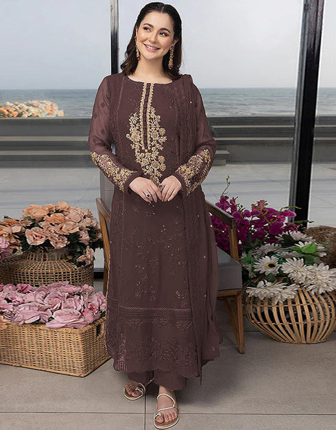 Designer Party Wear Georgette Salwar Suit Collection Mauve Georgette Pant Straight Front View