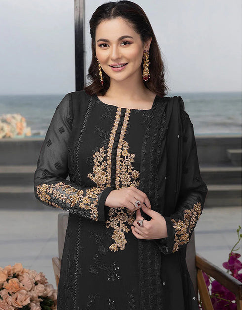 Designer Party Wear Georgette Salwar Suit Collection Black Georgette Pant Straight Close-up View