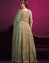 Designer Party Wear Net Salwar Suit Collection Green Net Pant Anarkali Close-up View