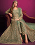 Designer Party Wear Net Salwar Suit Collection Green Net Pant Anarkali Front View