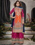 Designer Party Wear Pure Chinnon Salwar Suit Collection Orange Pure Chinnon Palazzo Straight Close-up View