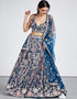 Designer Wedding Party Wear Heavy Lehenga Choli Collection Navy Blue Net Lehenga Choli Close-up View