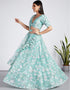 Designer Wedding Party Wear Heavy Lehenga Choli Collection Turquoise Blue Organza Lehenga Choli Close-up View