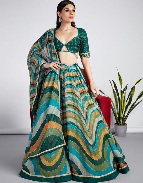 Designer Wedding Party Wear Heavy Lehenga Choli Collection Multi Organza Lehenga Choli Front View