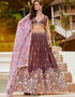 Designer Wedding Party Wear Heavy Lehenga Choli Collection Rose Gold Poly Georgette Lehenga Choli Close-up View