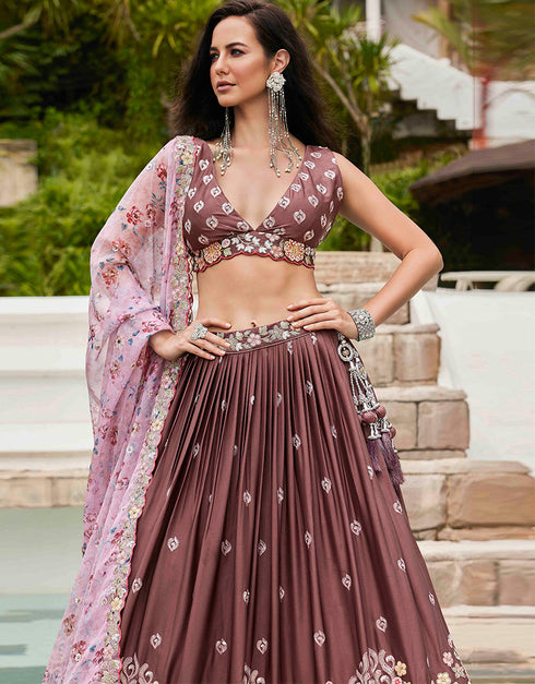 Designer Wedding Party Wear Heavy Lehenga Choli Collection Rose Gold Poly Georgette Lehenga Choli Front View