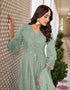Designer Function Wear Heavy Salwar Suit Collection Sea Green Heavy Faux Georgette Pant Anarkali Front View