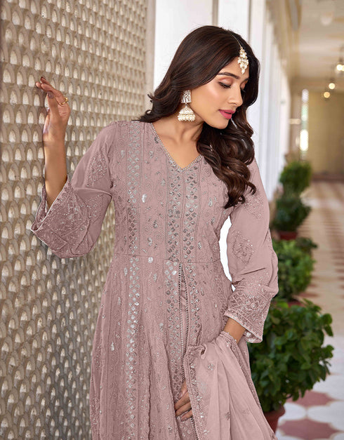 Designer Function Wear Heavy Salwar Suit Collection Mauve Heavy Faux Georgette Pant Anarkali Front View