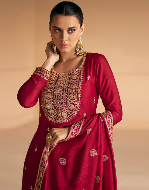 Designer Function Wear Heavy Salwar Suit Collection Pink Premium Silk Pant Straight Back View