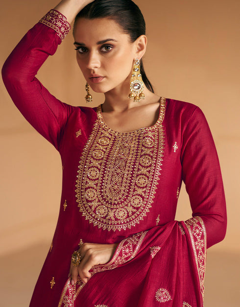 Designer Function Wear Heavy Salwar Suit Collection Pink Premium Silk Pant Straight Front View